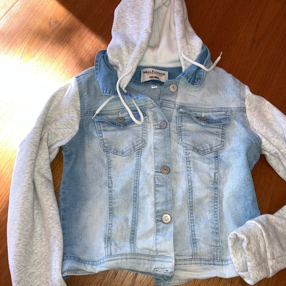 Juniors Wallflower Blue Denim Jacket with Hoodie